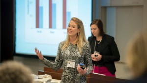 1.13.2016--Teaching Center’s iTeach Faculty Symposium--From Left: Mairin Hynes, Lecturer in Physics, and Megan Daschbach, Lecturer in Chemistry, lead Combining Active Learning with Lectures. Photos by Joe Angeles/WUSTL Photos