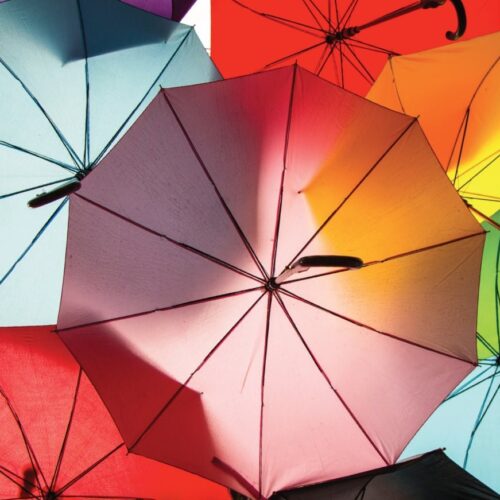 Multi-colored umbrellas