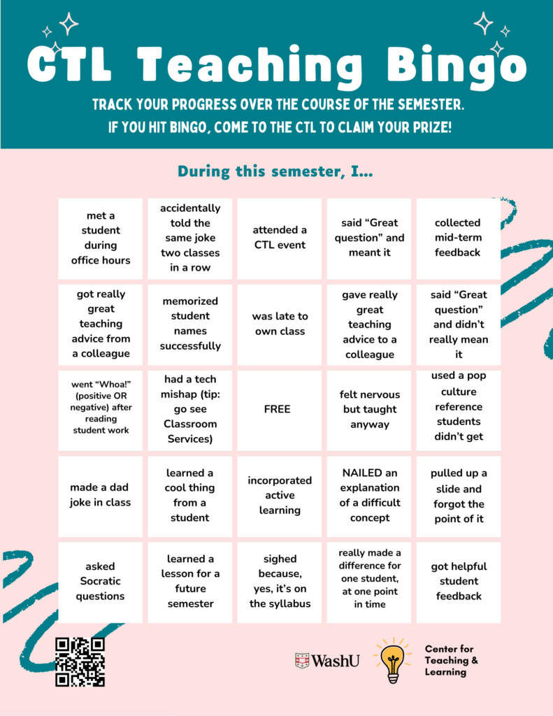 Bingo card full of teaching strategies