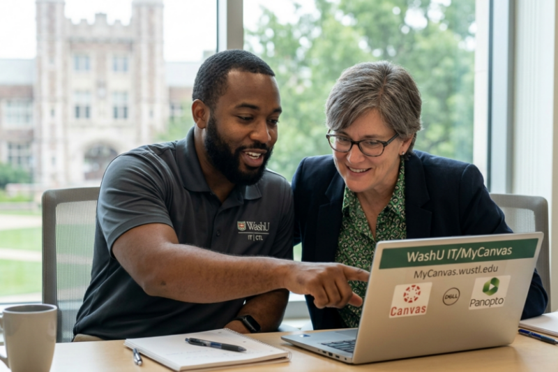 A man and a woman working together on a laptop